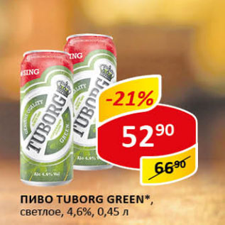 Акция - Пиво Tuborg Green светлое 4,6%