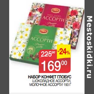 Акция - Набор конфет Глобус шоколадно ассорти, молочное ассорти