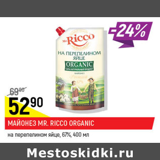 Акция - Майонез Mr. Ricco Organic 67%