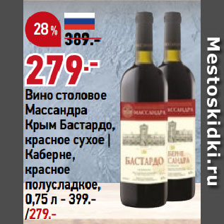 Акция - Вино столовое Массандра Крым Бастардо, красное сухое | Каберне, красное полусладкое