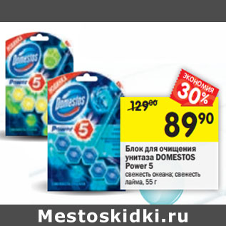 Акция - Блок для очищения унитаза Domestos Power 5