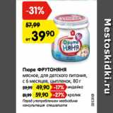 Магазин:Карусель,Скидка:Пюре ФРУТОНЯНЯ
мясное, для детского питания,
цыпленок, с 6 месяцев, 80 г