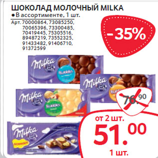 Акция - ШОКОЛАД МОЛОЧНЫЙ MILKA