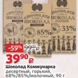 Виктория Акции - Шоколад Коммунарка
десертный, горький,
68%/85%/молочный, 90 г