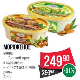 Акция - Мороженое ванна – «Грецкий орех в карамели» – «Фисташка и миндаль» 450 г