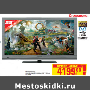 Акция - LED телевизор CHANGHONG E22B868AG (22" / 55см)