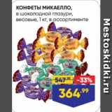 Магазин:Лента супермаркет,Скидка:КОНФЕТЫ МИКАЕЛЛО,
в шоколадной глазури