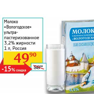 Акция - Молоко "Вологодское" ультрапастеризованное 3,2%