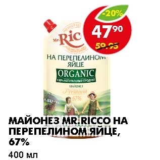 Акция - МАЙОНЕЗ MR. RICCO НА ПЕРЕПЕЛИНОМ ЯЙЦЕ, 67%