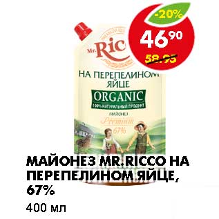 Акция - МАЙОНЕЗ MR. RICCO НА ПЕРЕПЕЛИНОМ ЯЙЦЕ, 67%