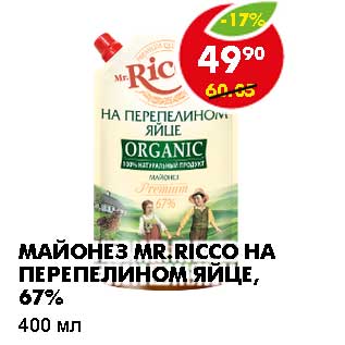 Акция - МАЙОНЕЗ MR. RICCO НА ПЕРЕПЕЛИНОМ ЯЙЦЕ, 67%