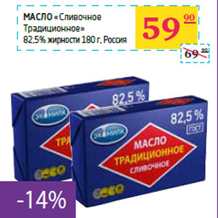 Акция - Масло «Сливочное Традиционное» 82,5% жирности Россия