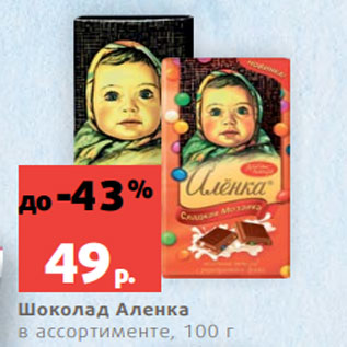 Акция - Шоколад Аленка в ассортименте, 100 г