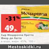 Магазин:Виктория,Скидка:Сыр Моцарелла Претто
Фиор ди Латте
в воде, жирн. 45%, 100 г