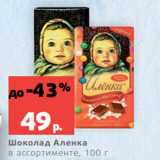 Магазин:Виктория,Скидка:Шоколад Аленка
в ассортименте, 100 г