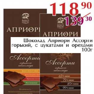Акция - Шоколад Априори Ассорти Горький, с цукатами и орехами