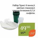 Магазин:Магнолия,Скидка:Набор Турист 6 вилок, 6 цветных стаканов,6 тарелок, 6стаканов 