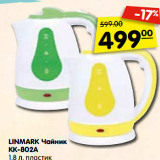 Акция - LINMARK Чайник КК-802A 1,8 л, пластик