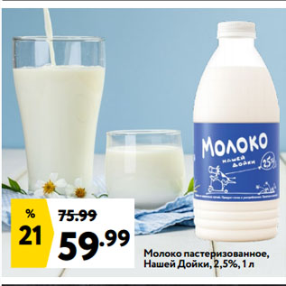 Акция - Молоко пастеризованное, Нашей Дойки, 2,5%