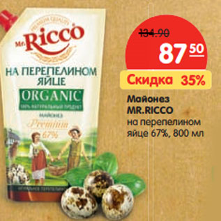 Акция - Майонез Mr. Ricco на перепелином яйце 67%