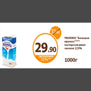 Акция - МОЛОКО "Большая кружка"*** пастеризованное свежее 2,5% 1000г