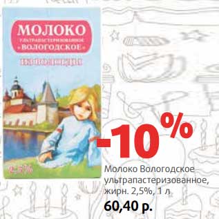 Акция - Молоко Вологодское ультрапастеризованное, 2,5%