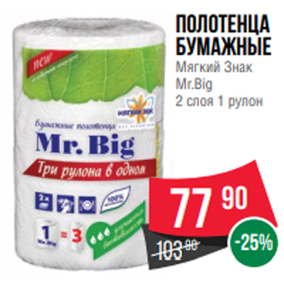 Акция - Полотенца бумажные Мягкий Знак Mr.Big 2 слоя 1 рулон