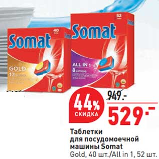 Акция - Таблетки для посудомоечной машины Somat