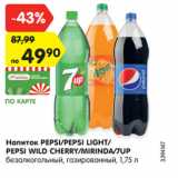 Магазин:Карусель,Скидка:Напиток PEPSI/PEPSI LIGHT/
PEPSI WILD CHERRY/MIRINDA/7UP
безалкогольный, газированный