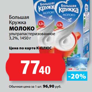 Акция - Молоко ультрапастеризованное 3,2%, Большая Кружка