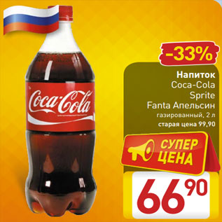 Акция - Напиток Coca-Cola Sprite Fanta Апельсин газированный, 2 л