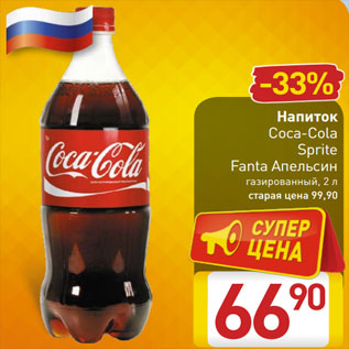 Акция - Напиток Coca-Cola Sprite Fanta Апельсин газированный, 2 л