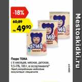 Магазин:Карусель,Скидка:Пюре ТЕМА
с 6 месяцев, мясное, детское,
9,5-11%, 100 г, в ассортименте*