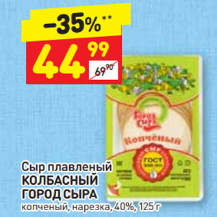 Акция - Сыр плавленый КОЛБАСНЫЙ ГОРОД СЫРА копченый, нарезка, 40%