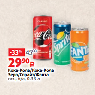 Акция - Кока-Кола/Кока-Кола Зеро/Спрайт/Фанта газ., б/а, 0.33 л