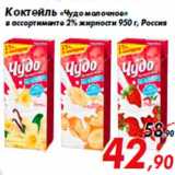Магазин:Седьмой континент,Скидка:Коктейль «Чудо молочное»
в ассортименте 2% жирности 950 г, Россия
