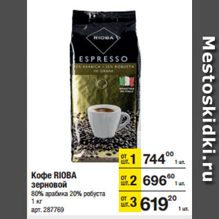 Акция - Кофе RIOBA зерновой 80% арабика, 20% робуста