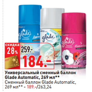 Акция - Универсальный сменный баллон Glade Automatic, 269 мл**