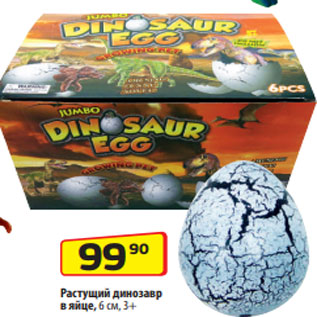 Акция - Растущий динозавр в яйце, 6 см, 3+