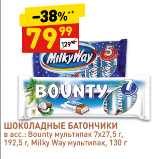 Акция - ШОКОЛАДНЫЕ БАТОНЧИКИ Bounty, Milky Way мультипак