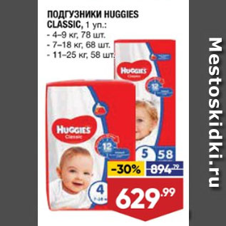 Акция - ПОДГУЗНИКИ HUGGIES CLASSIC