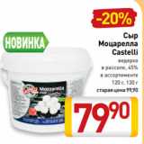 Билла Акции - Сыр
Моцарелла
Castelli
 ведерко
в рассоле, 45%
в ассортименте
120 г, 130 г