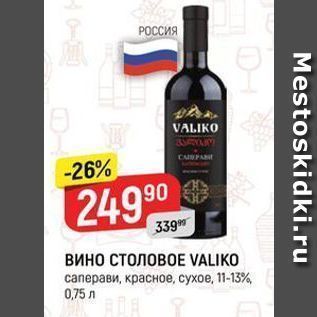 Акция - Вино СТОЛОВОE VALIKO