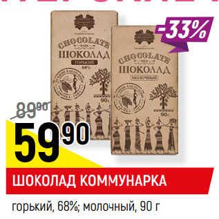 Акция - ШОКОЛАД КОММУНАРКА горький, 68%; молочный