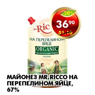 Акция - МАЙОНЕЗ MR. RICCO НА ПЕРЕПЕЛИНОМ ЯЙЦЕ, 67%