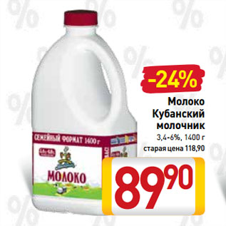 Акция - Молоко Кубанский молочник 3,4-6%