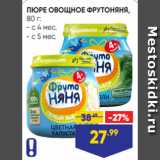 Магазин:Лента,Скидка:ПЮРЕ ОВОЩНОЕ ФРУТОНЯНЯ,
80 г:
- с 4 мес.
- с 5 мес.