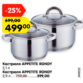 Акция - Кастрюля APPETITE RONDY 2,1 л Кастрюля APPETITE RONDY 2,9 л