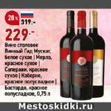 Магазин:Окей супермаркет,Скидка:Вино столовое
Винный Гид Мускат,
белое сухое | Мерло,
красное сухое |
Саперави, красное
сухое | Каберне,
красное полусладкое |
Бастардо, красное
полусладкое