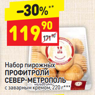 Акция - Набор пирожных ПРОФИТРОЛИ СЕВЕР-МЕТРОПОЛЬ с заварным кремом, 220 г